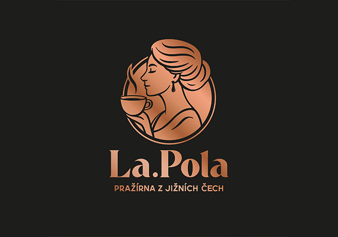 Návrh loga pro pražírnu kávy s motivem ženy s šálkem kávy. Logo vzniklo jako návrh vizuální identity pro start-up.