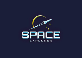 Logo pro projekt naučného vzdělávacího systému pro děti, logo s raketou Space Explorer.