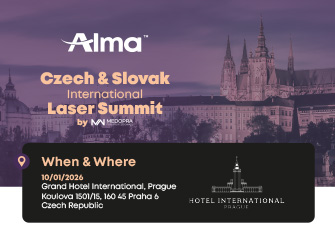 Klíčový vizuál pro mezinárodní konferenci a prezentaci přístrojů laserové kosmetiky.