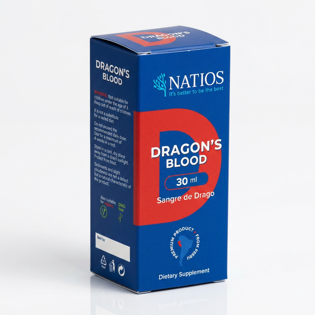 Dobrý design a jak ho poznáte Krabička, design obalu pro doplněk stravy. Kapky dračí krev. Papírová krabička na lahvičku.